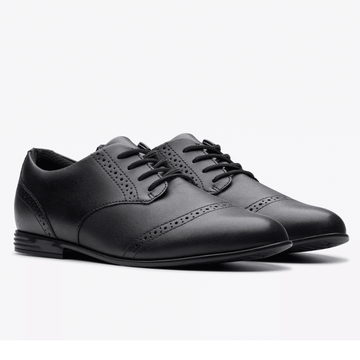 Girls Clarks Finja Brogue Lace Up Leather School Shoes - Black
