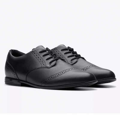 Girls Clarks Finja Brogue Lace Up Leather School Shoes - Black