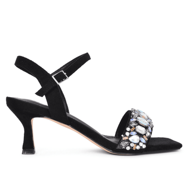 Womens Redz 35358 Black Diamante Strap Flared Heel Sandals - Black
