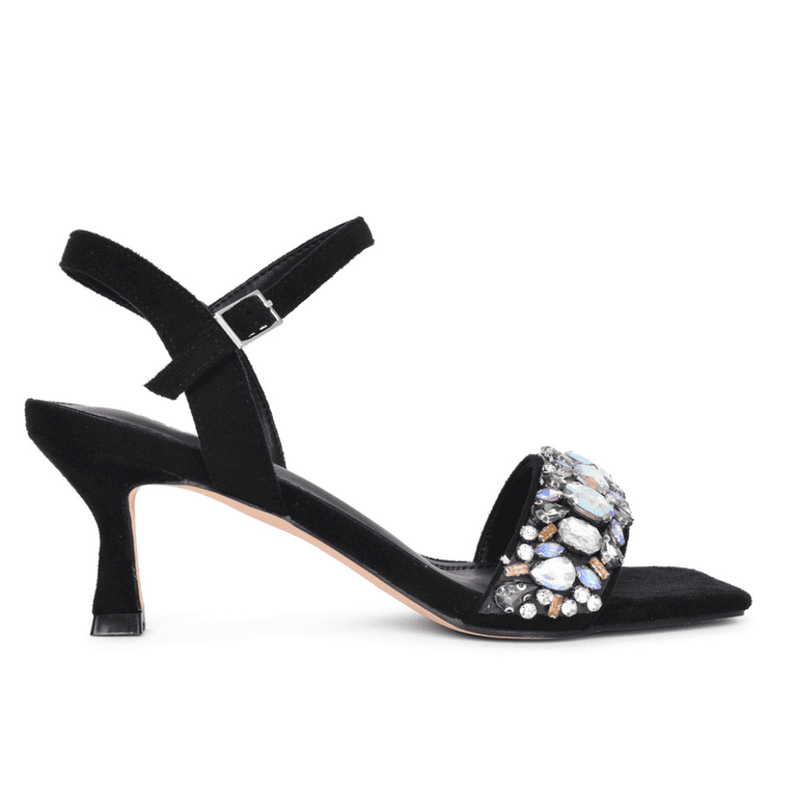 Womens Redz 35358 Black Diamante Strap Flared Heel Sandals - Black