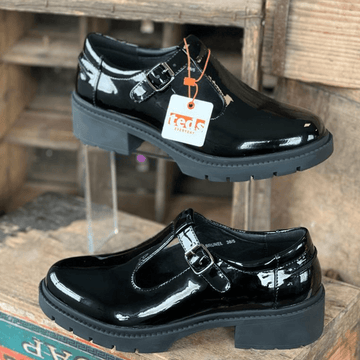 Girls Teds Brunel Black Patent T-Bar School Shoes - Black Patent