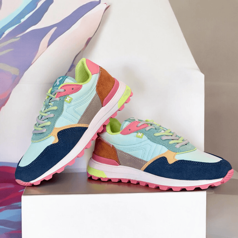 Womens Xti Multi Coloured Laced Trainer - Aqua Multi