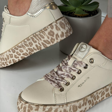 Womens Tamaris 23751 Off White with Leopard Sole Trainers - Off White