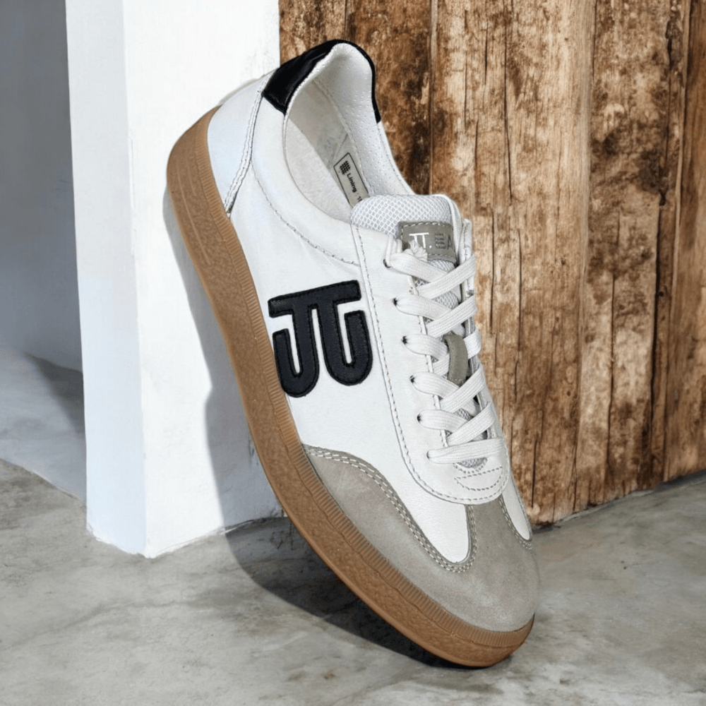 Womens Bagatt White and Grey Suede Toe Gum Sole Trainers