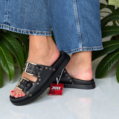 Womens Xti 145083 Double Buckle Sliders - Black
