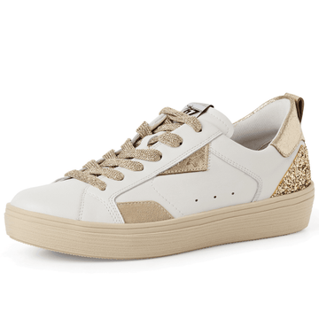 Womens Tamaris 23706 White with Gold Glitter Heel Trainers - White