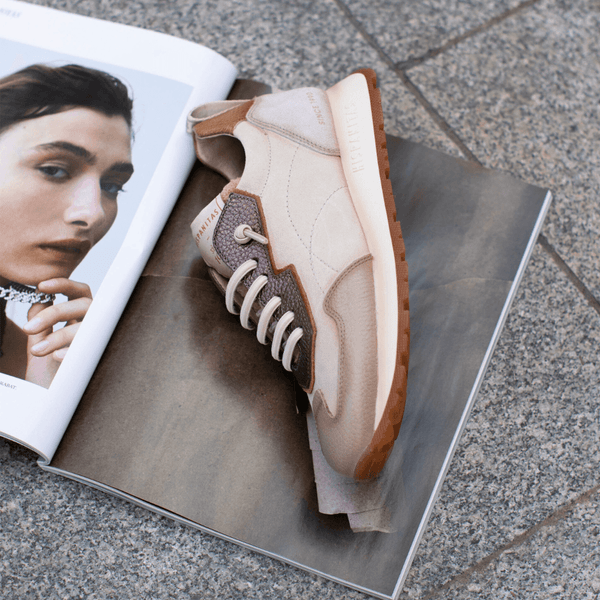 Womens Hispanitas 254312 Sand Beige Elastic Lace Trainers - Kansas