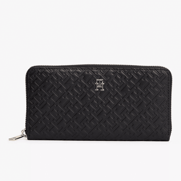 Womens Tommy Hilfiger Monogram Zip Around Large Purse - Black