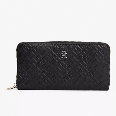 Womens Tommy Hilfiger Monogram Zip Around Large Purse - Black