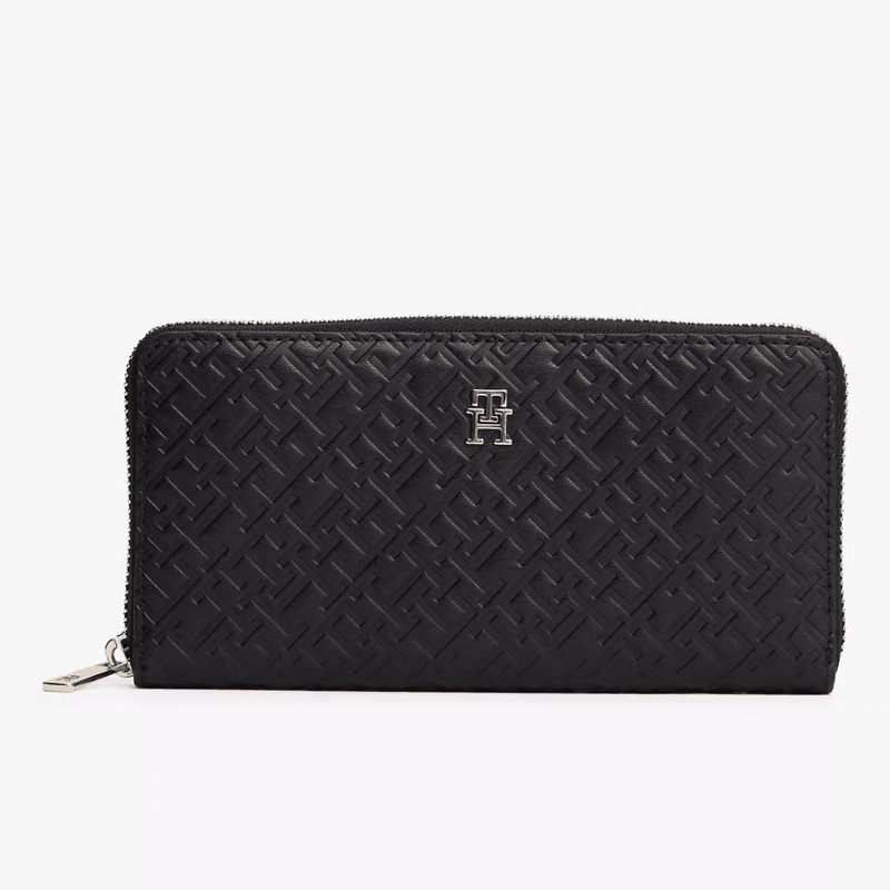 Womens Tommy Hilfiger Monogram Zip Around Large Purse - Black