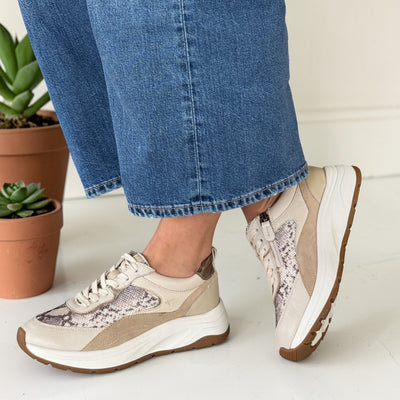 Womens Tamaris 23718 Beige and Snake Print Trainers - Beige Snake