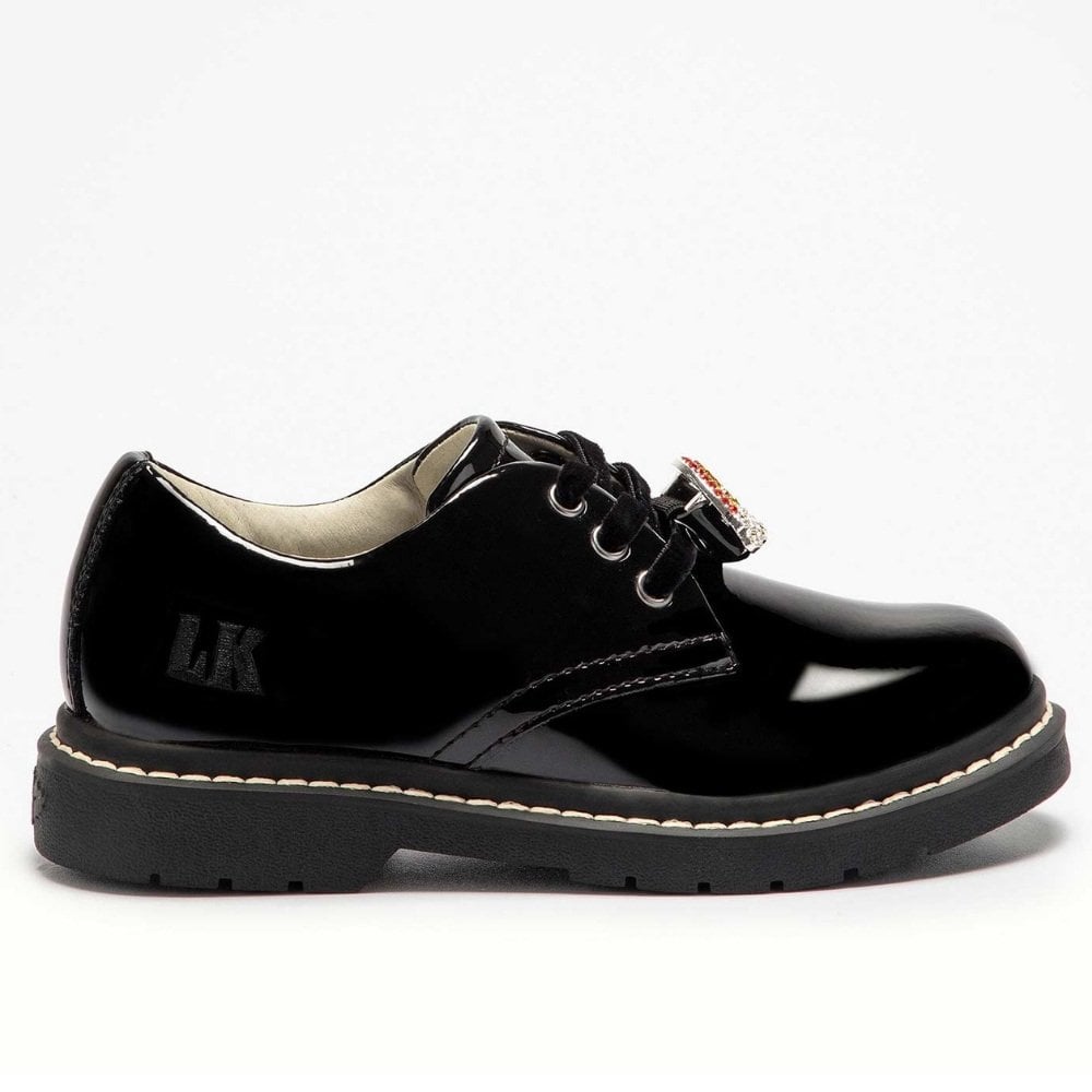 Junior Girls Lelli Kelly Leah Black Patent Lace Up School Shoes