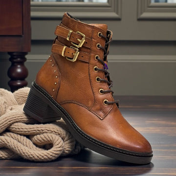Womens Lotus Parton Laced Ankle Boots - Tan