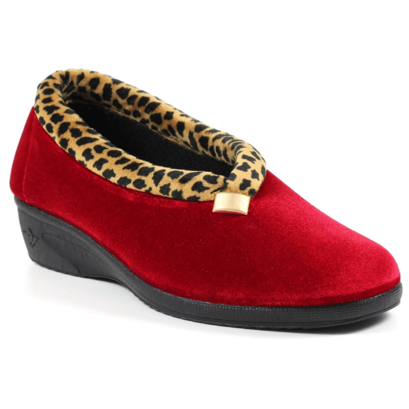 Womens Lunar Paloma Trim Slippers - Machine Washable - Red