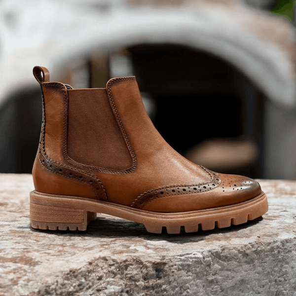 Womens Ara Tulsa Tan Brogue Pull On Chelsea Boots - Tan