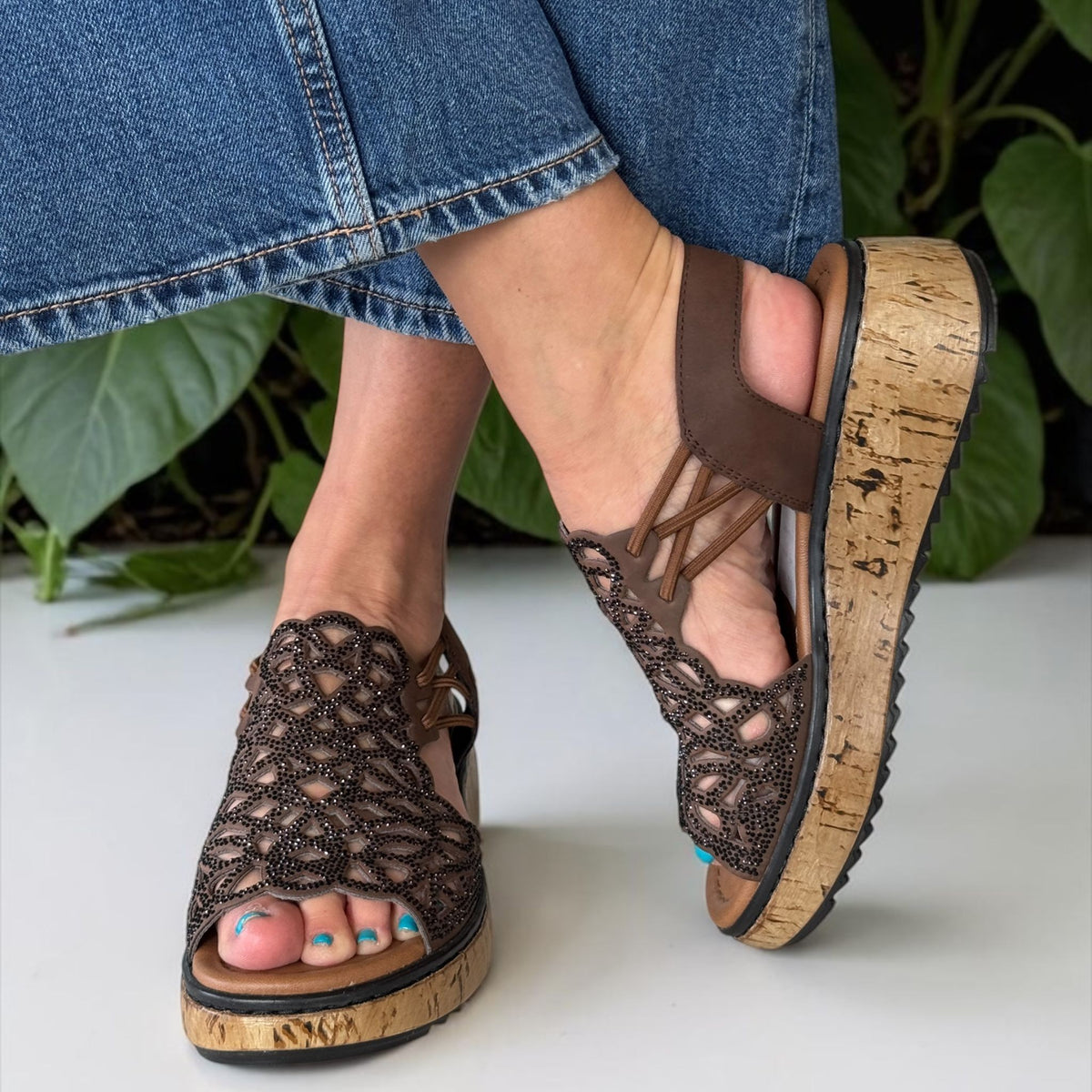 Womens Rieker V1765 Brown Wedge Sandal