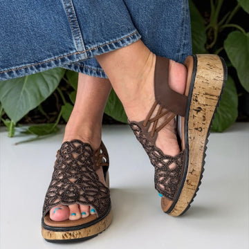Womens Rieker V1765 Brown Wedge Sandal - Brown