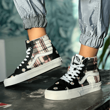 Womens Vans Sk8-Hi Floral Plaid Patchwork - Black Floral Plaid