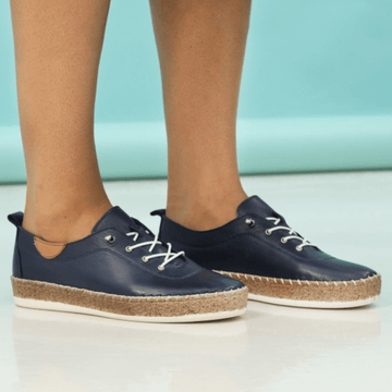 Womens Lunar Evie Cork Sole Elastic Lace Plimsoles - Navy