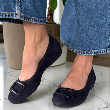 Womens Gabor 84.166 Flat Ballerina Pumps - Navy Suede