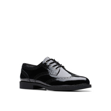 Girls Clarks Tapa Pure Youth School Shoes - Black Patent
