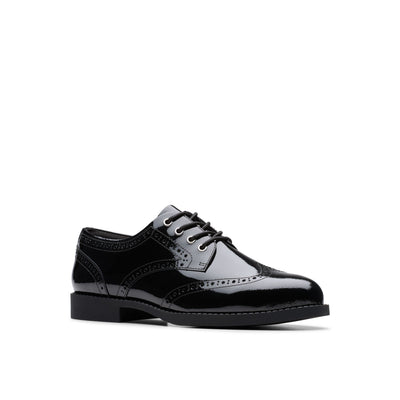 Girls Clarks Tapa Pure Youth School Shoes - Black Patent
