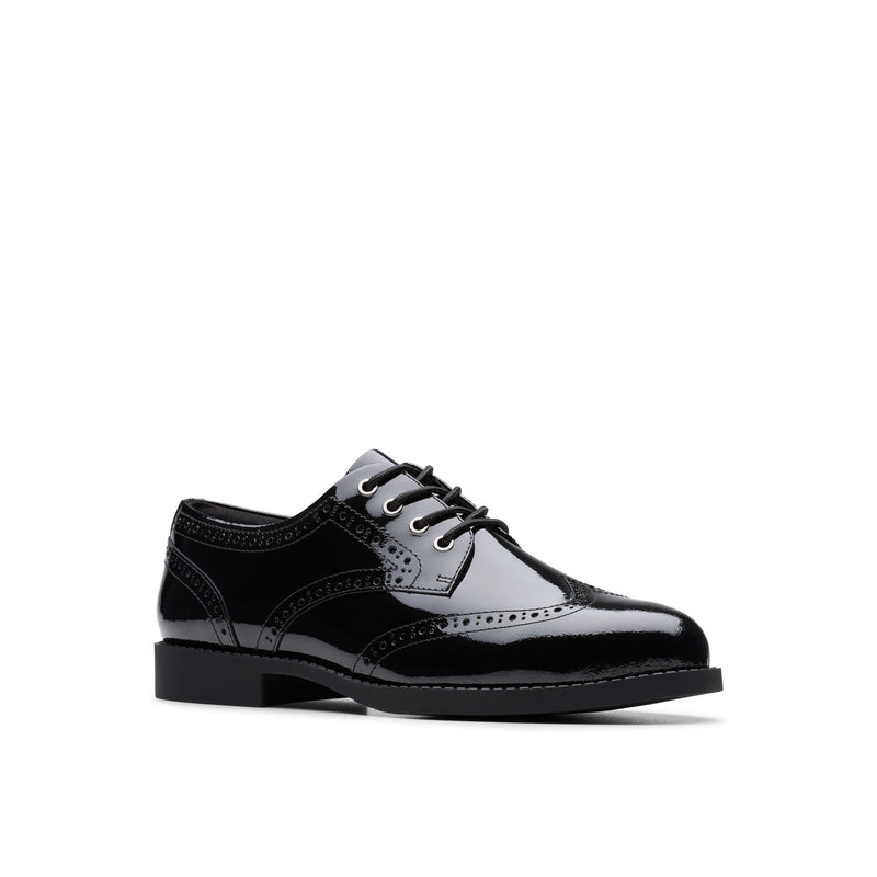Girls Clarks Tapa Pure Youth School Shoes - Black Patent