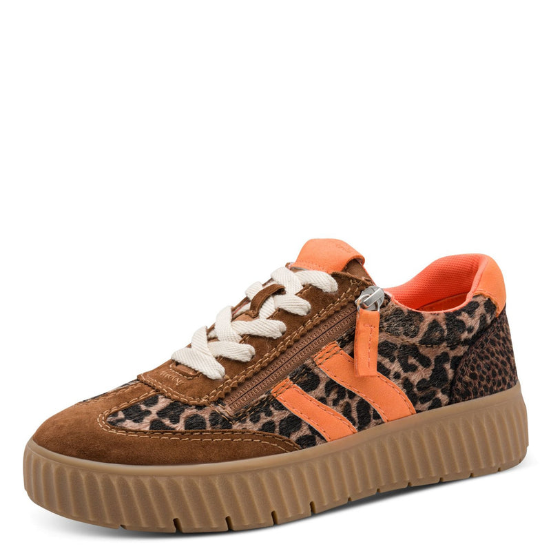 Womens Tamaris 83739 Side Zip Trainers - Cognac Leopard