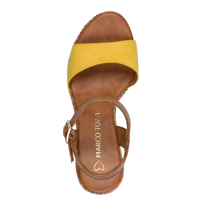 Womens Marco Tozzi 28008 Heeled Sandals - Lemon Combination