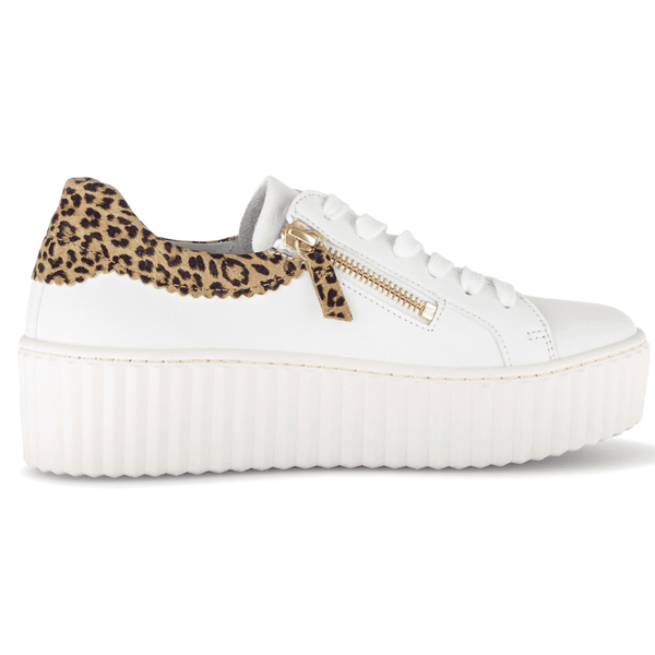 Womens Gabor 83.200 White and Leopard Platform Side Zip Trainers - White