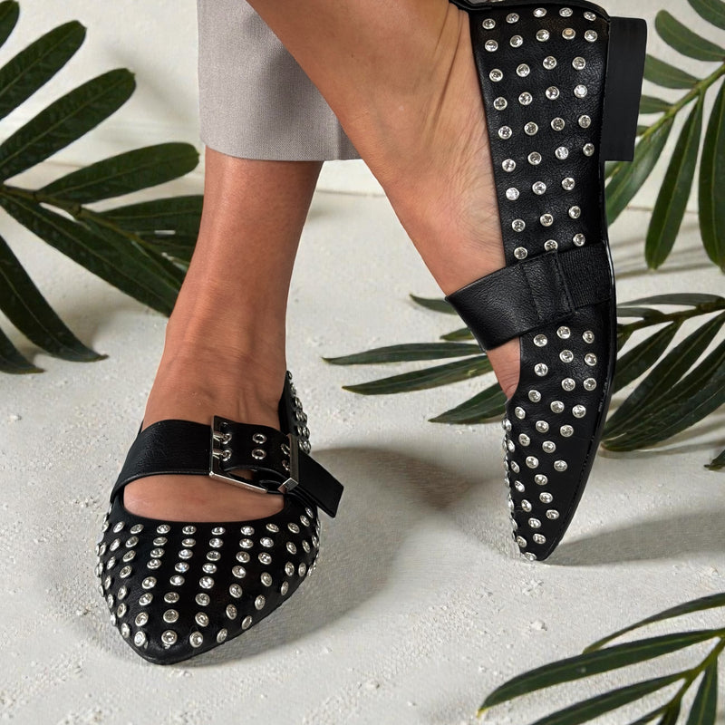 Womens Xti 144264 Diamante Embellished Flat Pumps - Black