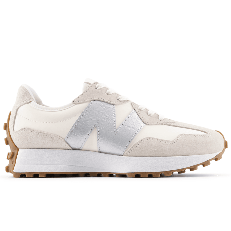 Womens New Balance 327 Suede Trainers - Cream with Silver - Angora with Silver Metallic