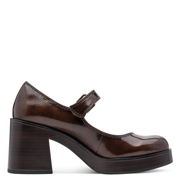 Womens Tamaris 22409 Block Heels - Brown Patent