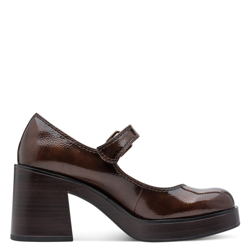 Womens Tamaris 22409 Block Heels - Brown Patent
