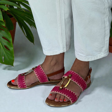 Womens Lunar Jules Woven with Gold Circle Sandals - Pink