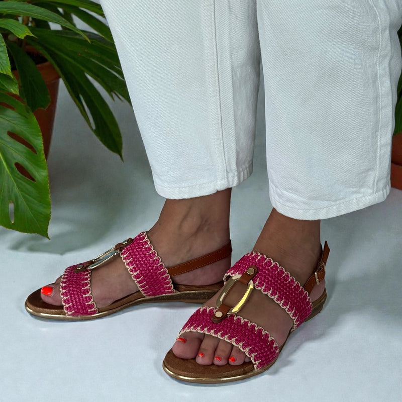 Womens Lunar Jules Woven with Gold Circle Sandals - Pink