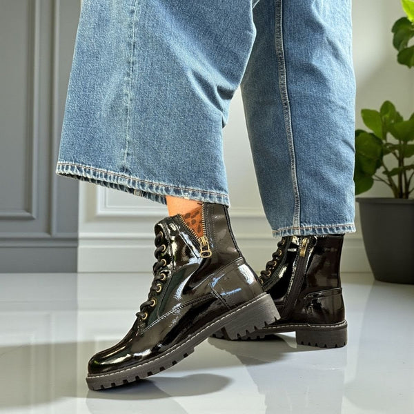 Womens Lunar Nevada Black Patent Ankle Boot - Black