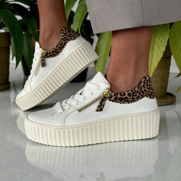 Womens Gabor 83.200 White and Leopard Platform Side Zip Trainers - White