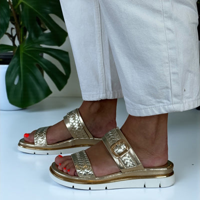 Lunar Elli Woven Strap Sliders - Gold