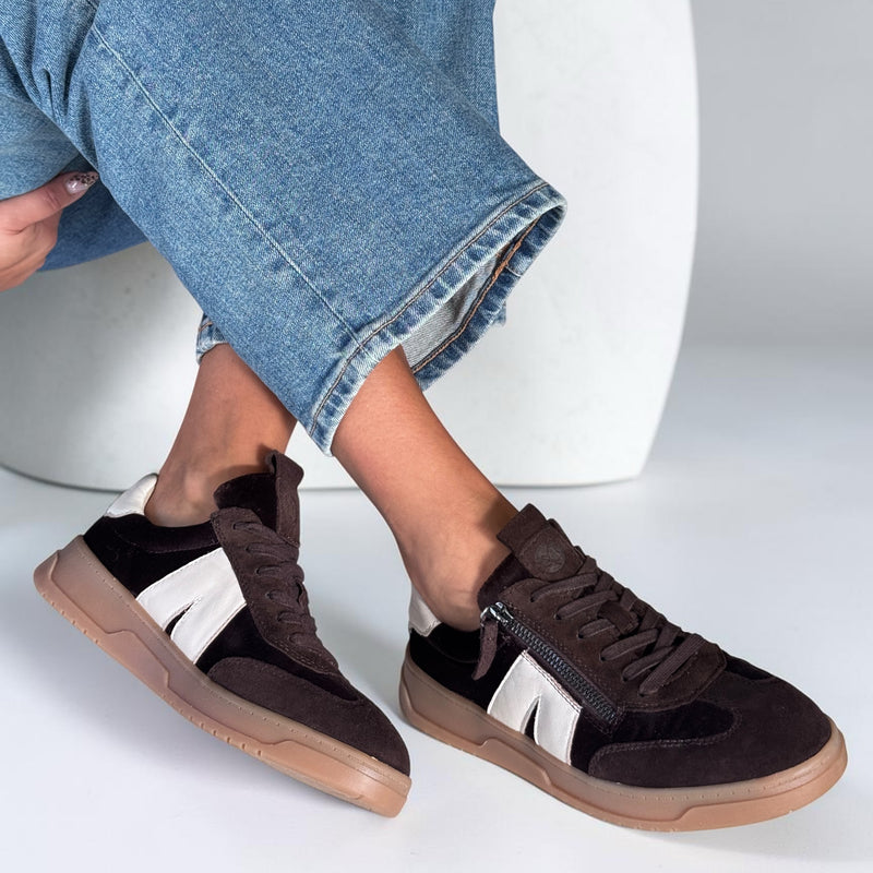 Womens Caprice 23608 Dark Brown Combi Trainers - Dark Brown Combi