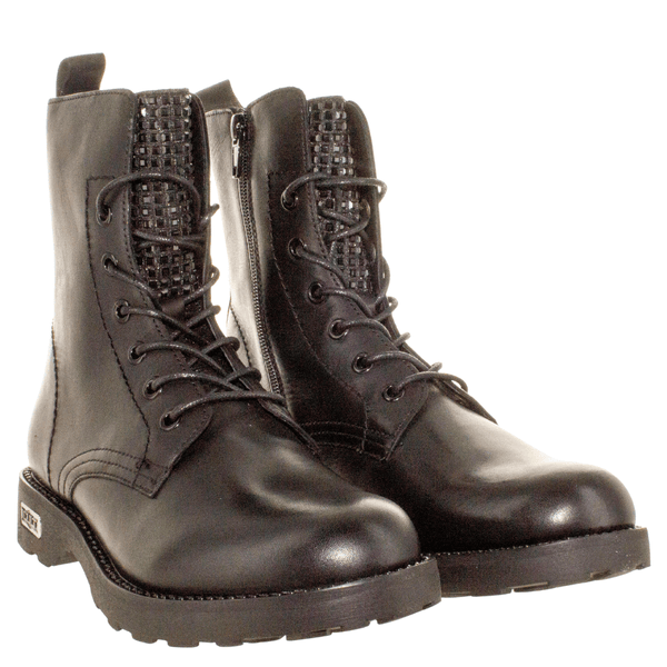 Womens Cult Ladies Zeppelin Black Diamante Biker Boots - Black