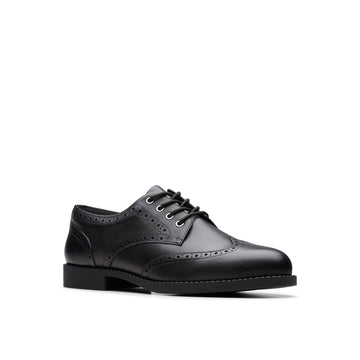 Girls Clarks Tapa Pure Youth School Shoes - Black