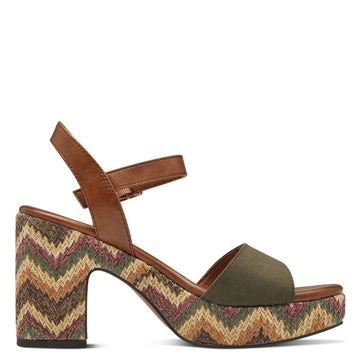 Womens Marco Tozzi 28008 Heeled Sandals - Khaki Combination