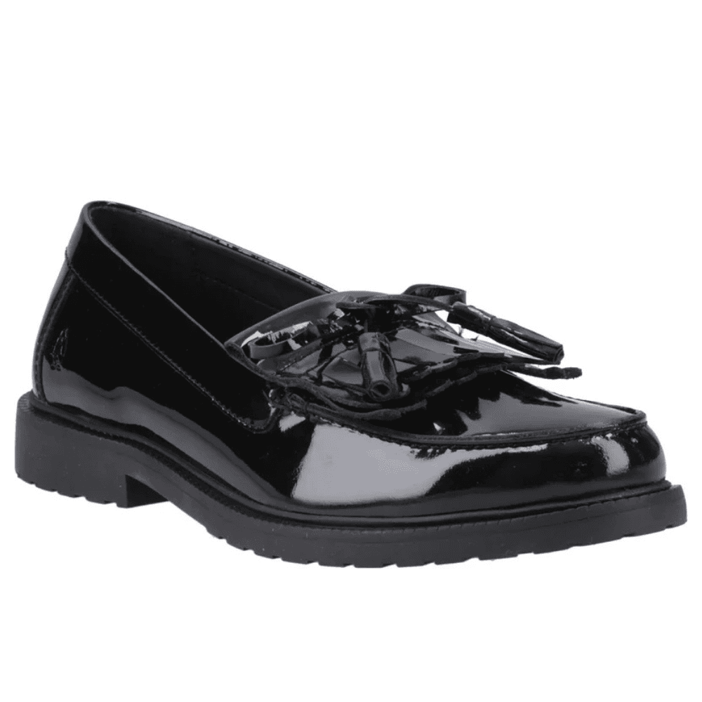 Girls Hush Puppies Verity Kiltie Black Patent Loafers School Shoes
