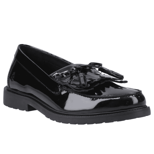 Girls Hush Puppies Verity Kiltie Black Patent Loafers School Shoes - Black Patent