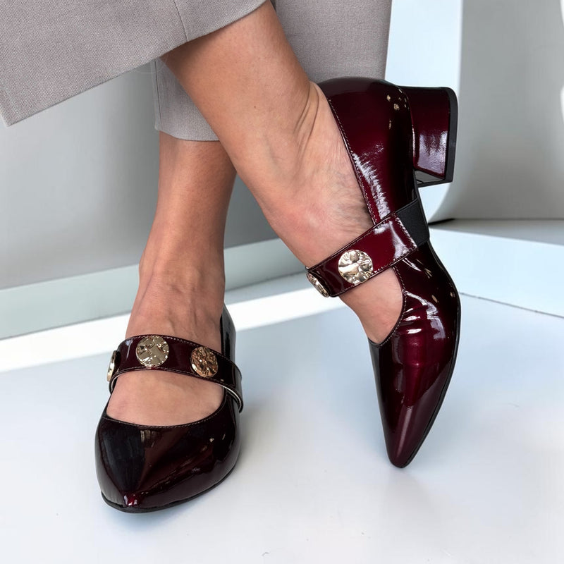 Womens Emis 7963 Mary Jane Court Shoes - Burgundy Patent