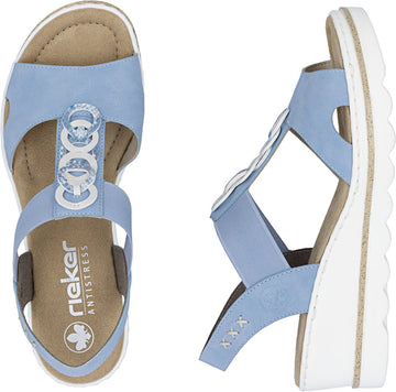 Womens Rieker 67498 Blue Wedge Sandal - Blue