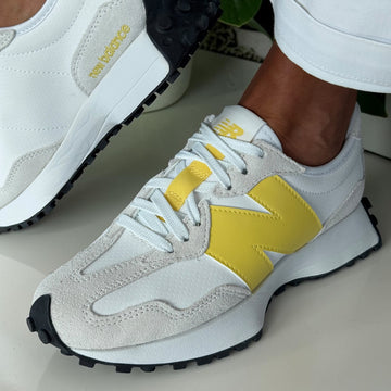 Womens New Balance 327 Trainers - White & Yellow