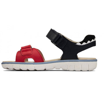 Infant Clarks Boys Roam Scale Navy and Red Sandals - Navy