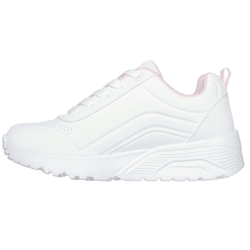Skechers Girls Uno Lite Easy Zip White and Pink Trainers - White